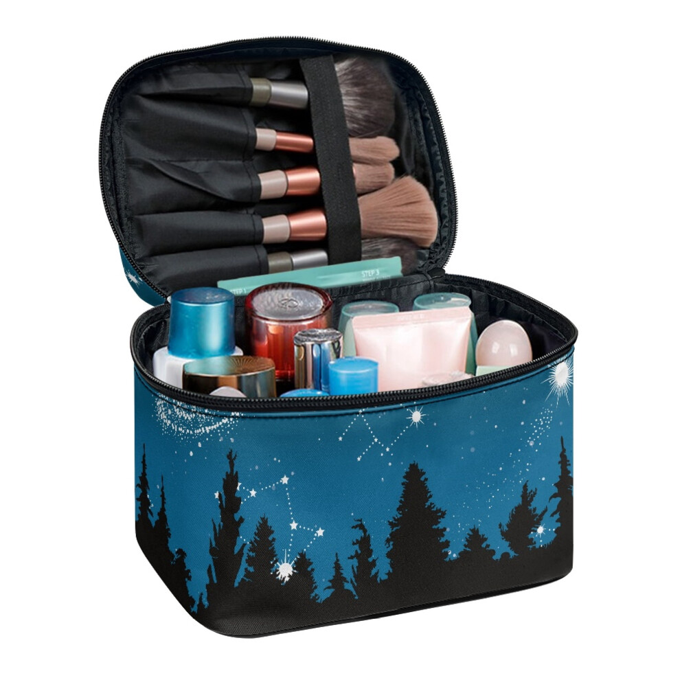 Polyester Toiletry Cosmetic Travel Bag With Zipper & Handle Starry Sky Forest Design Woman (8.86"x6.5"x5.9")
