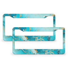 Marbled Metal License Plate Frames Blue Green Gold 2 pcs