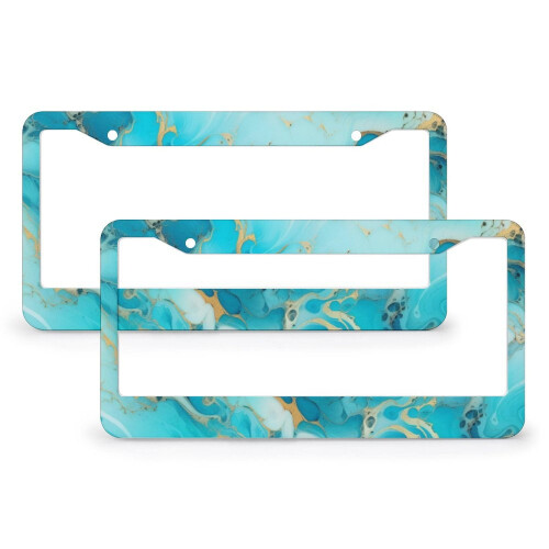 Marbled Metal License Plate Frames Blue Green Gold 2 pcs