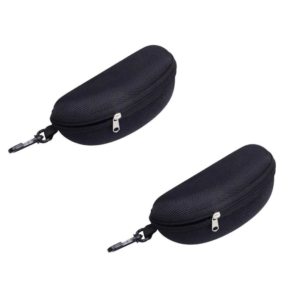 Black Zipper Eyeglasses Case (2 Pcs), Hard Shell Travel Case With Carabiner, Compatible With Most Glasses & Sunglasses, 6.69X3.15x2.36",
