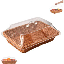 Large Handwoven Rattan-Style Bread Basket with Clear Acrylic Lid – for Fruits, Veggies & Snacks