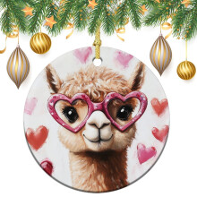 Cute Brown Alpaca Ceramic Ornament with Love Heart – Romantic Valentine & Christmas Tree Decor, Housewarming Gift, Compatible with Christmas Trees