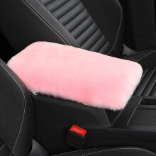 Fluffy Shearling Armrest Cover 7x13", Pink, Compatible with Most Cars