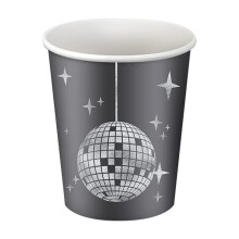Disco Party Tableware Disposable Set – Includes Plates and Paper Cups with Birthday Theme Decoration Banner, Pull Flag, Cake Flag – 25-Piece Kit,E