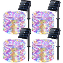 4-Pack 100-LED Solar Christmas Lights, 33ft, 8 Modes, Waterproof, Compatible with Outdoor Garden/Yard/Tree Decor