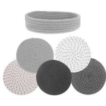 1Set Round Woven Coaster for Home Rustic Cotton Rope Heat Resistant Placemat