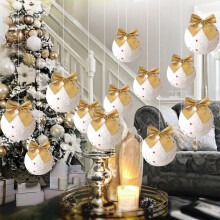 Christmas Ball Ornaments: Gold, Silver, Blue, Purple, Red Snowball Pendants with Hooks & Cotton String – Compatible with Holiday Decor