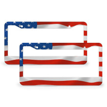 Retro USA Flag License Plate Frames (2pcs), Stainless Aluminum, Compatible with USA/Canada Vehicles