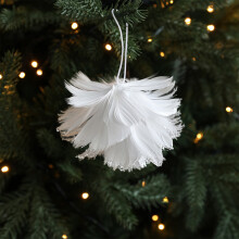 Flocked Feather-Filled Christmas Ball Ornaments in Beige White Pink, 7cm/2.7in Glittered Foam Hanging Decor for Xmas Tree and Holiday Party