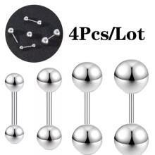 4Pcs/Set 20G Stainless Steel Tongue Rings Eyebrow Ear Piercing Barbell Jewelry-Black-6mm (4pcs)