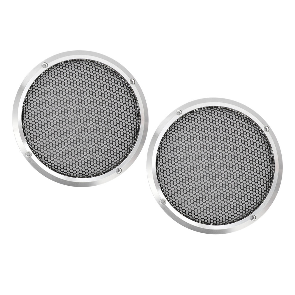 2Pcs 169Mm Metal Car Speaker Grill Cover, Universal Round Guard Silver 9431387639032