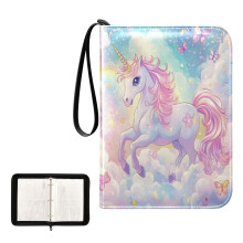 400 Pockets Trading Cards Album,Card Binder 4-Pocket, Cards Collector Album Holder Fits 400 Cards with 50 Removable Sheets Rainbow Colors Unicorn