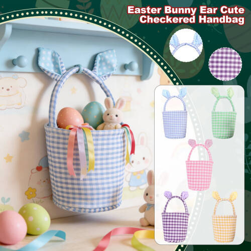 Easter Bunny Ear Plaid Tote Basket