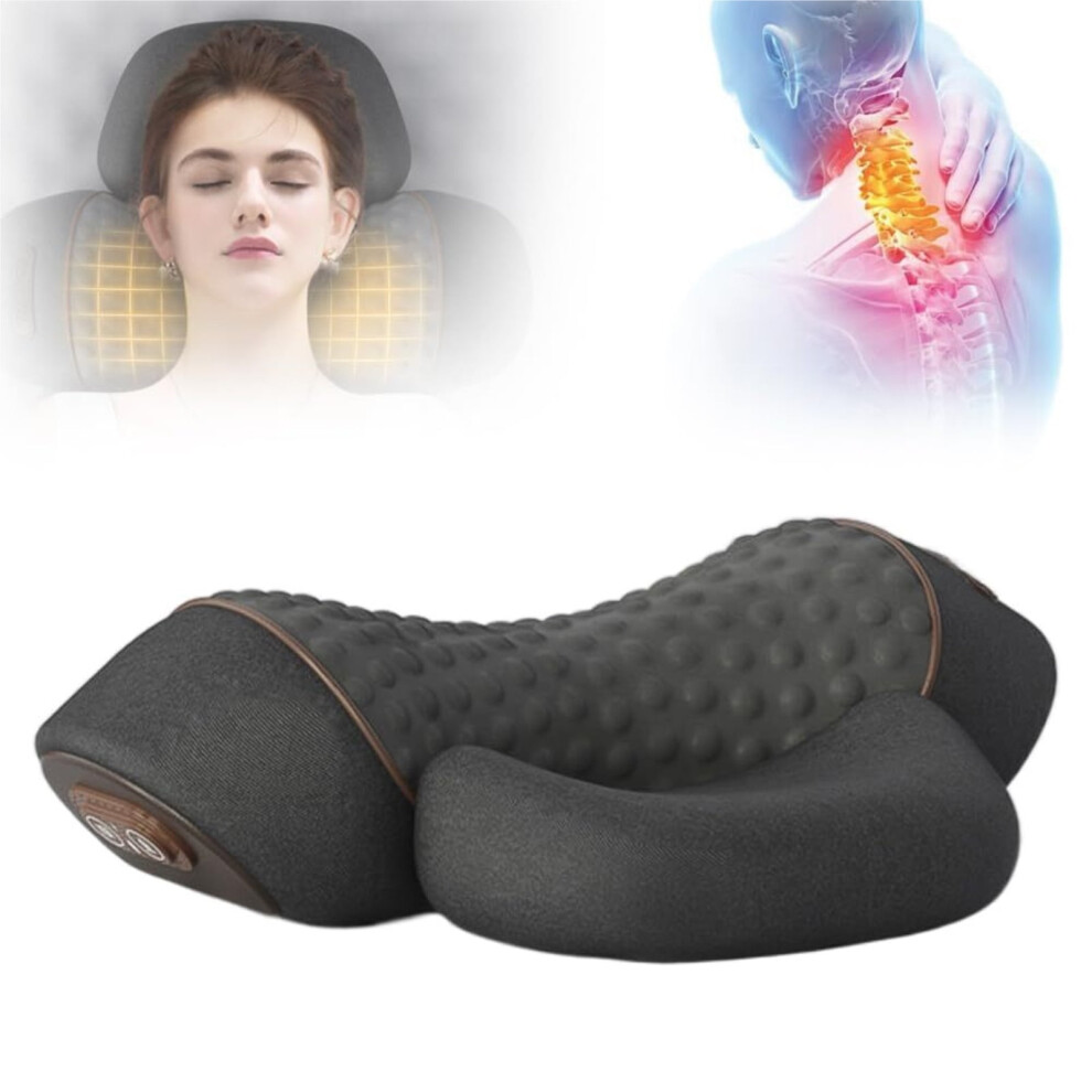 3-in-1 Heat Therapy Cervical Neck Pillow with Traction Massage - Ergonomic Memory Foam for Pain Relief, Neck Hump Correction & Deep Tissue Relaxation