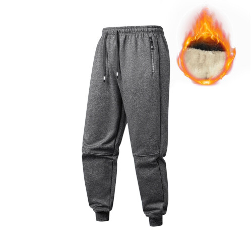 SYMOID Men's Fleece-Lined Jogger Pants, Dark Gray, Size S – Warm, Side Zip Pockets, Adjustable Drawstring, 100% Polyester