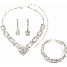 Vintage Crystal Rhinestone 4-Pc Jewelry Set: Necklace, Earrings, Bracelet – Elegant Bridal Marquise & Teardrop Accessories for Women