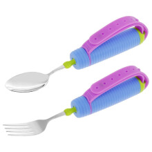 XiYing Weighted Adaptive Utensils for Hand Tremors, Adjustable Swivel Fork & Spoon Set with Comfort Grip, Stainless Steel, 2-Pc – Compatible with