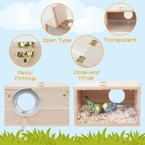 Parakeet nesting box transparent with perch for cockatiel 2