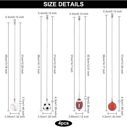 Sports Ceiling Fan Pull Chains 4-Pack 14 inch 1