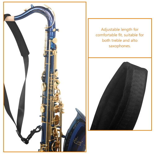 Adjustable Saxophone Shoulder Strap Black Lint 1Pack 2.2x1.5x0.8in 2