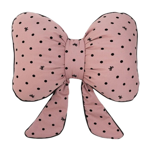 Almofada com Laço e Bolinhas para Decoração de Casa – Almofada de Cintura e Aconchego, Rosa, 38 cm x 30 cm, Compatível com Sala de Estar e 1