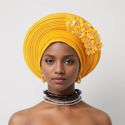 Αυτόματη αφρικανική κεφαλή γραβάτας Aso Oke Headwraps καπέλο τουρμπάνι γάμου πάρτι 2