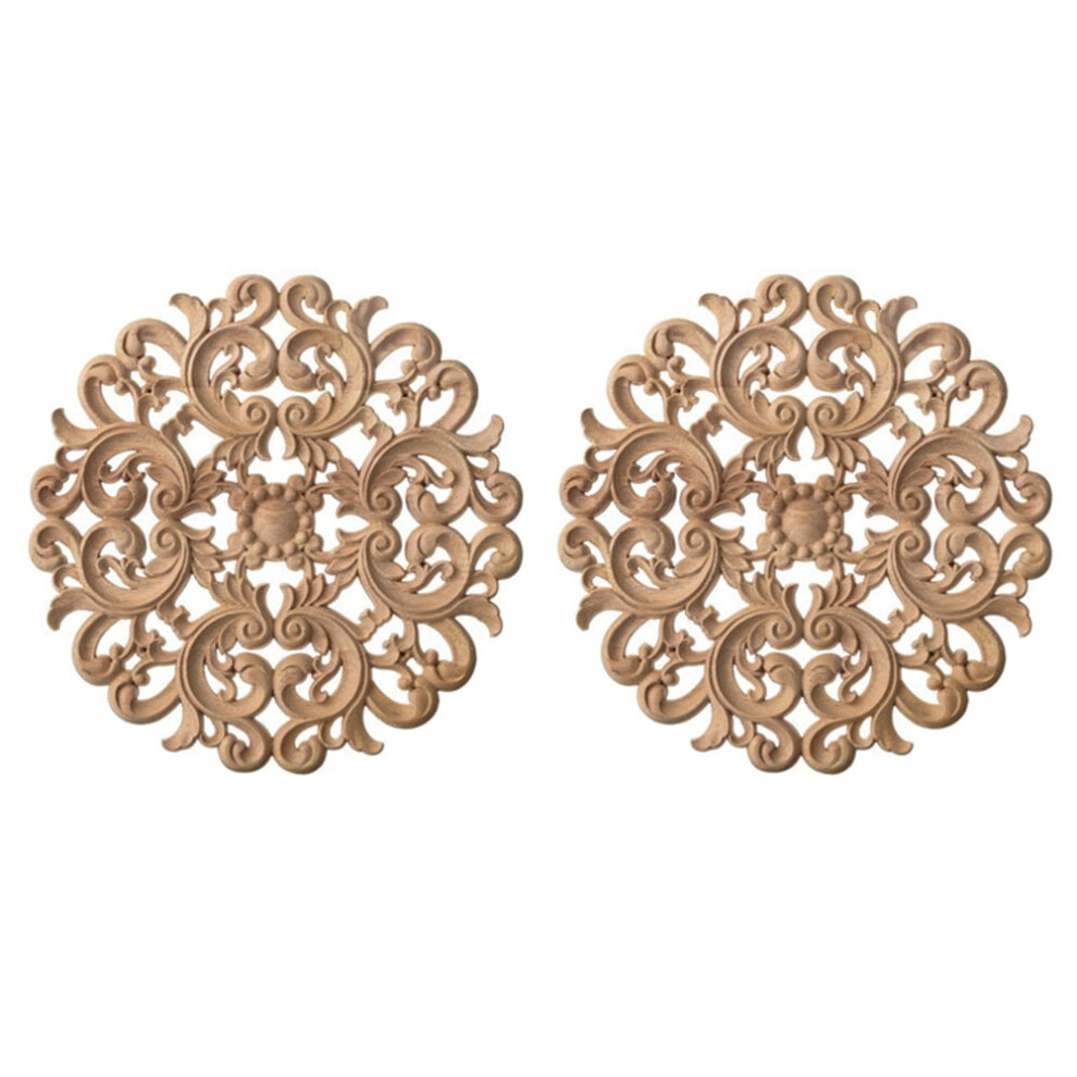 2Pcs 15Cm Wooden Carving Flowers Appliques For Cupboard, Bed, Cabinet Â Circular Wood Decals, Style 6 9101399538462