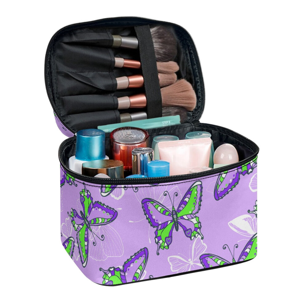 Green Butterfly Pattern Design Travel Makeup Bag Double Zipper Travel Cosmetic Bags Friends Outdoor Travel