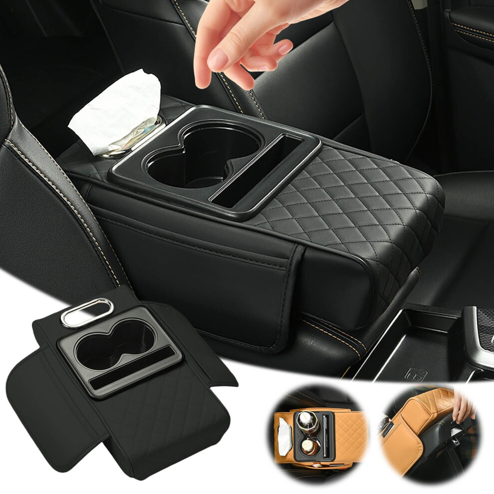 Memory Foam Car Center Console Armrest Pillow With Cup/Phone Holder, Waterproof Leather Cover, Tissue Box Â Compatible With Most Cars 9558830266529