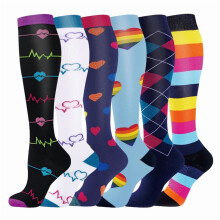 Compression Socks for Women Circulation Knee High 6 Pairs for Nurses, Running, Travel, Athletic，S/M-Style 15