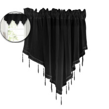 Triangle Sheer Valance Curtain with Bead Trim & Tassel, Rod Pocket Voile for Living Room, Bedroom, Bathroom, Cafe – Compatible with Standard Rods