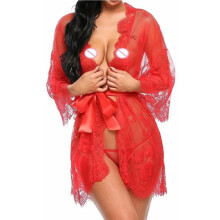 Camisola sexy feminina, elegante quimono de renda com design em tule transparente, lingerie boudoir, tecido respirável, vestido para usar em