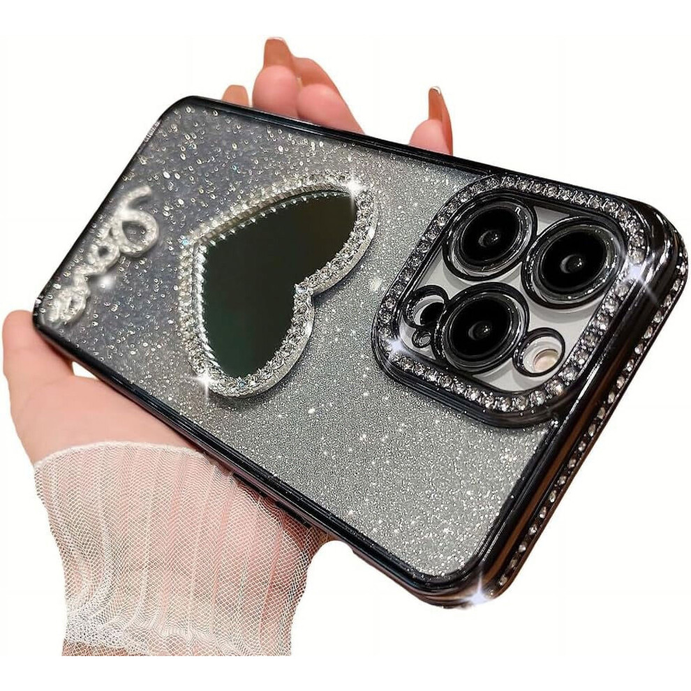 Glitter Crystal Heart Mirror Iphone Case Â Sparkly Gradient Bumper With Camera Lens Protection, Soft Shockproof (, Compatible With Iphone 14 Black 9180333276790