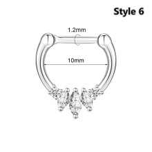 1 Stück Kupfer Nasenring mit Zirkonia-Herz, Stern und Biene, Ohrring für Septum-Piercing, Silber, Stil 6