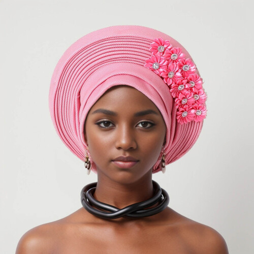 Αυτόματη αφρικανική κεφαλή γραβάτας Aso Oke Headwraps καπέλο τουρμπάνι γάμου πάρτι 2