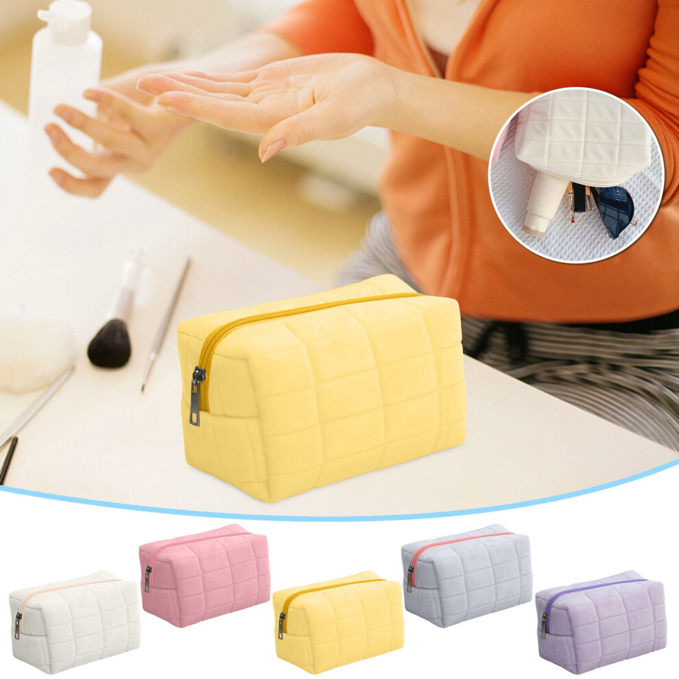 Yellow Cute Large Velvet Makeup Bag, Portable Travel Cosmetic Pouch With Zipper, Toiletry Bag (, 7X4x4 In) Â Compatible With Anmuyum