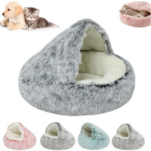 Cozy Cocoon Dog Bed | Hooded Cave Pet Bed with Fluffy Plush Cover, Washable Burrow Nest & Non-Slip Bottom for Small Medium Dogs & Cats