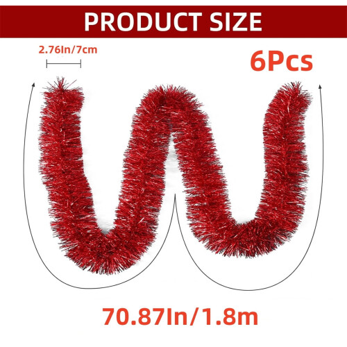 Red Tinsel Garland Set – 6 Pieces, 1.8m x 7cm 1