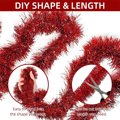 Red Tinsel Garland Set – 6 Pieces, 1.8m x 7cm 2