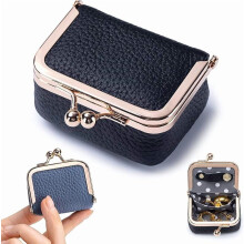 Genuine Leather Mini Jewelry Box, Portable Vintage-inspired Genuine Leather Coin Purse Jewelry Case with Kiss Lock