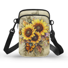 Umhängetasche mit Schmetterlings- und Sonnenblumenmuster, 4,33 x 1,97 x 7,09 cm, 2 Reißverschlüsse, Unisex, doppellagig, ideal für Reisen