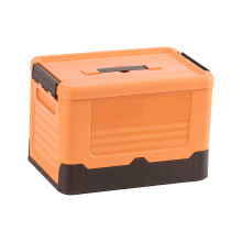 Foldable Storage Box for Camping & Home - Portable Plastic Organizer with Side Opening, Sturdy Handles & Wheels, Waterproof Lid, Compact Design