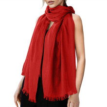 Cachecol feminino de algodão e linho em cor sólida, aconchegante, para outono e inverno, com listras, macio, leve e versátil, acessório de moda.