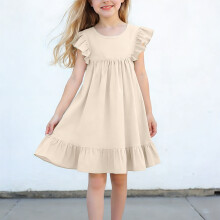 Girls Sleeveless Round Neck Flutter Sleeve Princess Dress Casual Comfortable Breathable Summer Style