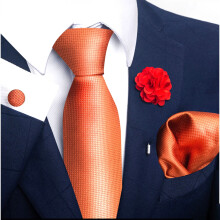 4 Pieces Versatile Men's Tie Set Pocket Square Cufflinks Lapel Pin 9 Color Polyester