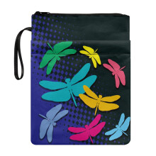 Buchhülle mit Tasche, Aufbewahrungstasche aus Polyestergewebe für Bücher und Lehrbücher, Tragegriff, 29 x 22 cm, Libelle
