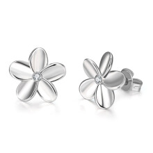 Clearance Flower Stud Earrings 925 Sterling Silver Plumeria Earrings Womens Cute Cherry Blossom Stud Christmas Birthday Jewelry(Silver,One Size)