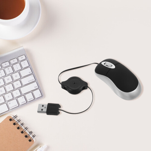 Cablu retractabil pentru mouse optic USB, compatibil cu Mac și notebook-uri 2