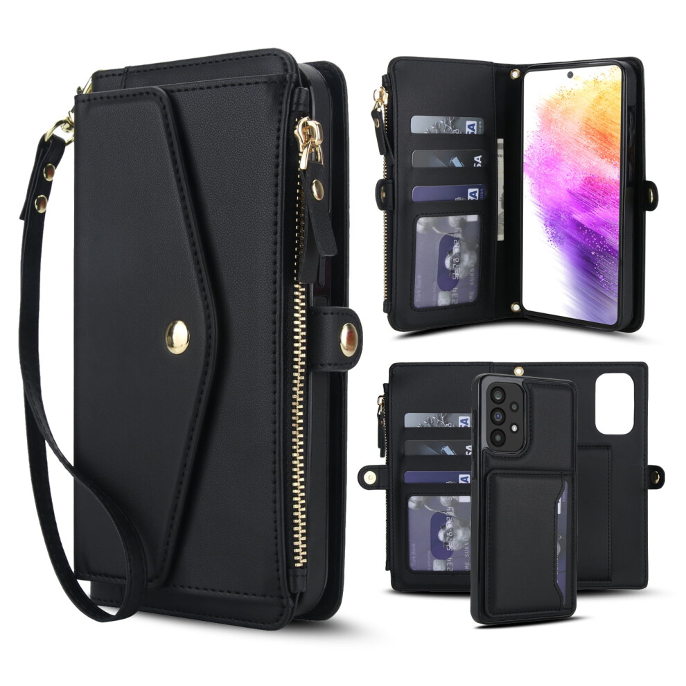 Detachable Wallet Case For Samsung Galaxy A54 5G, Magnetic Leather 2-In-1 With Card Slots, Magsafe-Compatible, Shockproof, Wrist/Shoulder Strap, 9341593701532