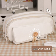 Canvas Pencil Case, Large Capacity, Button & Zipper, 80+ Pens, Multifunctional, for Students, Portable, Washable
